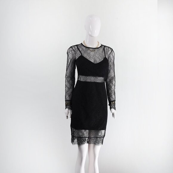 Sophisticated Topshop Black Lace Overlay Dress with Long Sleeves - Picture 1 of 6